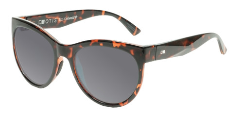 Profile View of OTIS Aerial Designer Polarized Sunglasses with Custom Cut Smoke Grey Lenses in Ochre Havana Tortoise Ladies Cat Eye Full Rim Acetate 56 mm