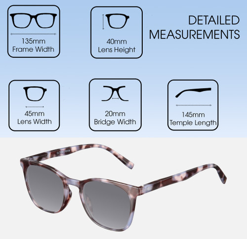 Dimensions and Measurements Illustration of Elton John Single 2 Designer Polarized Sunglasses with Custom Cut Smoke Grey Lenses in Tortoise Havana Brown Unisex Square Full Rim Acetate 45 mm