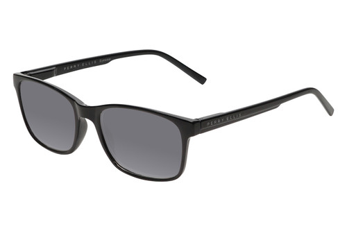 Profile View of Perry Ellis PEBX55 Designer Polarized Sunglasses with Custom Cut Smoke Grey Lenses in Gloss Black Marble Unisex Square Full Rim Acetate 52 mm