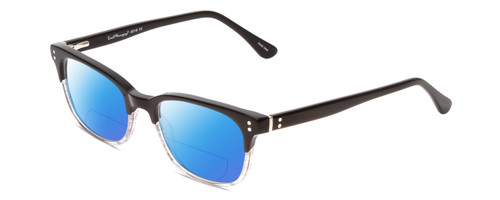 Profile View of Ernest Hemingway H4819 Designer Polarized Reading Sunglasses with Custom Cut Powered Blue Mirror Lenses in Black Clear Grey Gradient Ladies Cateye Full Rim Acetate 52 mm