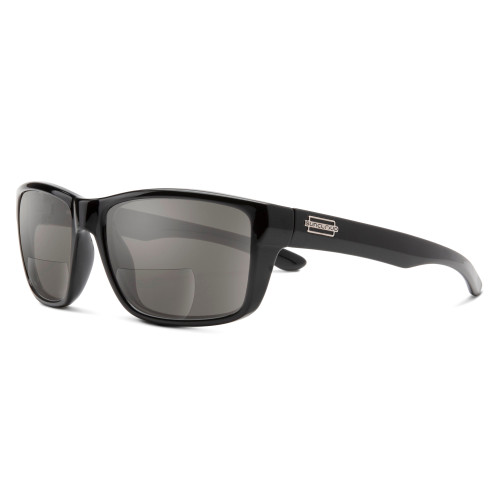 Profile View of Suncloud Mayor Polarized Bi-Focal Reading Sunglasses Unisex Acetate Classic Retro in Black with Polar Gray
