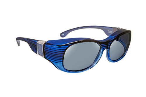 Haven Designer Fitover Sunglasses Sunset in Sapphire with Smoke Leather & Polarized Grey Lens (LARGE)