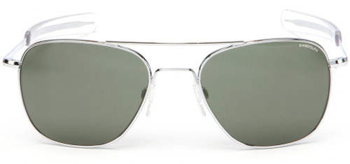 Randolph Designer Sunglasses Aviator in Bright Chrome with Polarized AGX Green Lens
