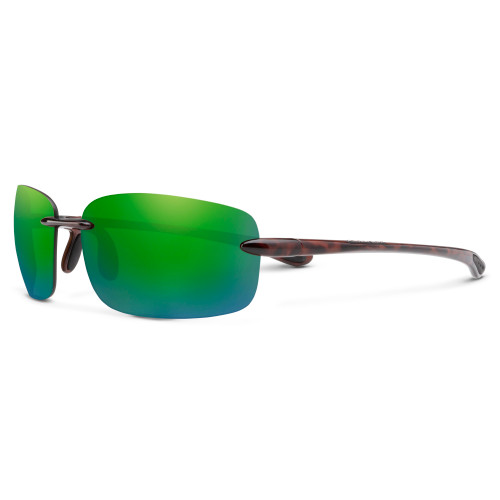 Profile View of Suncloud Topline Polarized Sunglasses by Smith Optics Rimless in Tortoise with Polar Green Mirror