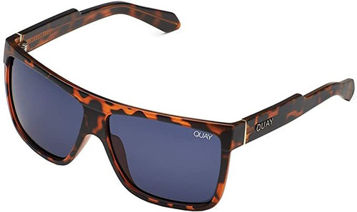 Quay Australia Barnun Designer Sunglasses Matte Tortoise/Polarized Navy Blue Lens 61mm