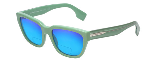 Profile View of Burberry BE4277 Designer Polarized Reading Sunglasses with Custom Cut Powered Blue Mirror Lenses in Green Ladies Classic Full Rim Acetate 54 mm