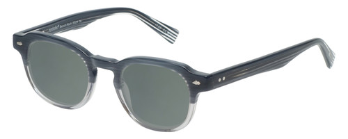 Profile View of Eyebobs Bench Mark Designer Polarized Sunglasses with Custom Cut Smoke Grey Lenses in Grey Fade Crystal Stripe Ladies Cateye Full Rim Acetate 46 mm