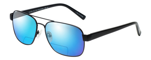 Profile View of Eyebobs Big Ball Designer Polarized Reading Sunglasses with Custom Cut Powered Blue Mirror Lenses in Gun Metal Black Unisex Pilot Full Rim Metal 56 mm