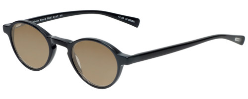Profile View of Eyebobs Board Stiff Designer Polarized Sunglasses with Custom Cut Amber Brown Lenses in Gloss Black Ladies Round Full Rim Acetate 42 mm