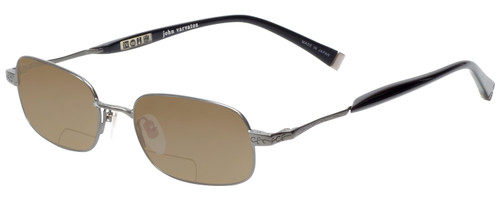 Profile View of John Varvatos V140 Designer Polarized Reading Sunglasses with Custom Cut Powered Amber Brown Lenses in Gunmetal Black Unisex Classic Full Rim Metal 50 mm