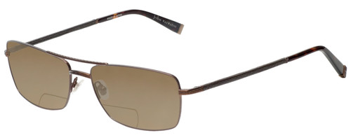 Profile View of John Varvatos V148 Designer Polarized Reading Sunglasses with Custom Cut Powered Amber Brown Lenses in Antique Brown Mens Classic Full Rim Metal 60 mm
