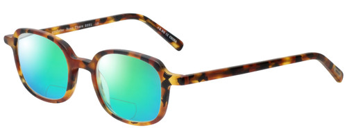 Profile View of Eyebobs Been There 2291-19 Designer Polarized Reading Sunglasses with Custom Cut Powered Green Mirror Lenses in Matte Tortoise Havana Brown Gold Unisex Oval Full Rim Acetate 45 mm