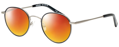 Profile View of Eyebobs BFF 3173-00 Designer Polarized Sunglasses with Custom Cut Red Mirror Lenses in Silver Black Unisex Oval Full Rim Metal 46 mm