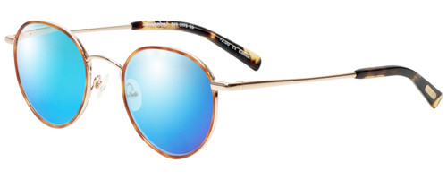 Profile View of Eyebobs BFF 3173-06 Designer Polarized Sunglasses with Custom Cut Blue Mirror Lenses in Orange Tortoise Havana Gold Unisex Oval Full Rim Metal 46 mm