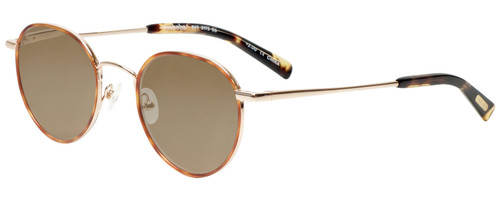 Profile View of Eyebobs BFF 3173-06 Designer Polarized Sunglasses with Custom Cut Amber Brown Lenses in Orange Tortoise Havana Gold Unisex Oval Full Rim Metal 46 mm