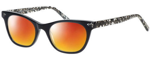 Profile View of Eyebobs Florence 2746-00 Designer Polarized Sunglasses with Custom Cut Red Mirror Lenses in Black Crystal Ladies Cateye Full Rim Acetate 47 mm