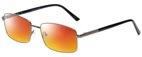 Profile View of Enhance EN4053 Designer Polarized Sunglasses with Custom Cut Red Mirror Lenses in Shiny Gunmetal Silver Mens Rectangle Full Rim Metal 61 mm
