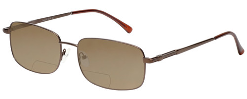 Profile View of Enhance EN4106 Designer Polarized Reading Sunglasses with Custom Cut Powered Amber Brown Lenses in Brown Mens Rectangle Full Rim Metal 60 mm