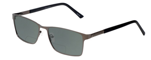 Profile View of Enhance EN4172 Designer Polarized Reading Sunglasses with Custom Cut Powered Smoke Grey Lenses in Matte Gunmetal Black Mens Rectangle Full Rim Metal 59 mm