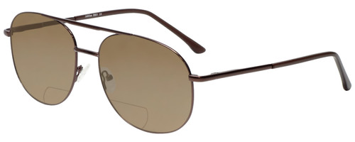 Profile View of Jubilee J5801 Designer Polarized Reading Sunglasses with Custom Cut Powered Amber Brown Lenses in Brown Mens Pilot Full Rim Metal 62 mm