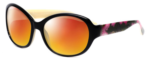 Profile View of Vera Bradley Anna Designer Polarized Sunglasses with Custom Cut Red Mirror Lenses in Black Olivia Pink Ladies Oversized Full Rim Acetate 56 mm