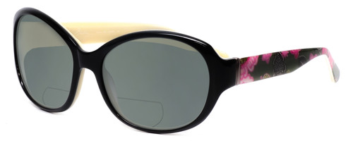 Profile View of Vera Bradley Anna Designer Polarized Reading Sunglasses with Custom Cut Powered Smoke Grey Lenses in Black Olivia Pink Ladies Oversized Full Rim Acetate 56 mm