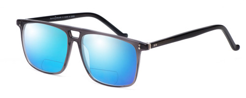 Profile View of Santini Mavaldi  Designer Polarized Reading Sunglasses with Custom Cut Powered Blue Mirror Lenses in Crystal Grey Black Unisex Classic Full Rim Acetate 54 mm