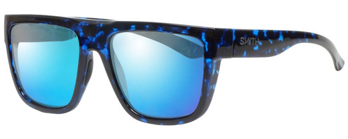 Profile View of Smith Optics THE COMEBACK Designer Polarized Sunglasses with Custom Cut Blue Mirror Lenses in Blue Havana Tortoise Unisex Square Full Rim Acetate 58 mm