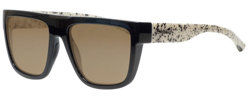 Profile View of Smith Optics THE COMEBACK Designer Polarized Sunglasses with Custom Cut Amber Brown Lenses in Black White Canvas Splatter Unisex Square Full Rim Acetate 58 mm