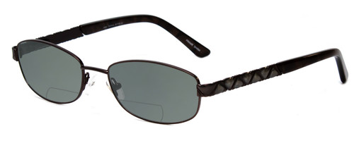 Profile View of Joan Collins JC9775-BRM Designer Polarized Reading Sunglasses with Custom Cut Powered Smoke Grey Lenses in Brown Marble Ladies Rectangle Full Rim Stainless Steel 52 mm