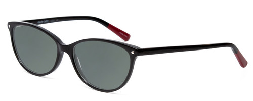 Profile View of Marie Claire MC6205-BLK Designer Polarized Sunglasses with Custom Cut Smoke Grey Lenses in Black Red Ladies Cateye Full Rim Acetate 54 mm