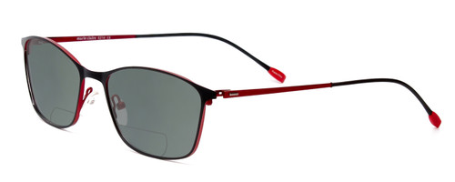 Profile View of Marie Claire MC6214-BKR Designer Polarized Reading Sunglasses with Custom Cut Powered Smoke Grey Lenses in Black Red Ladies Cateye Full Rim Stainless Steel 54 mm