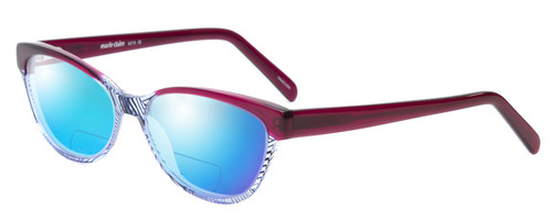 Profile View of Marie Claire MC6215-BGB Designer Polarized Reading Sunglasses with Custom Cut Powered Blue Mirror Lenses in Burgundy Red Blue Crystal Fade Ladies Cateye Full Rim Acetate 55 mm