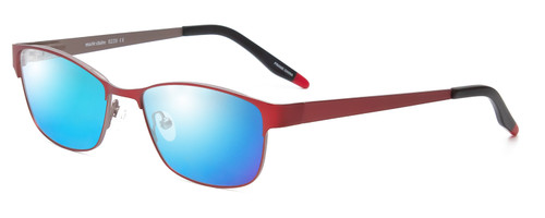 Profile View of Marie Claire MC6239-BUR Designer Polarized Sunglasses with Custom Cut Blue Mirror Lenses in Burgundy Red Black Ladies Classic Full Rim Stainless Steel 49 mm