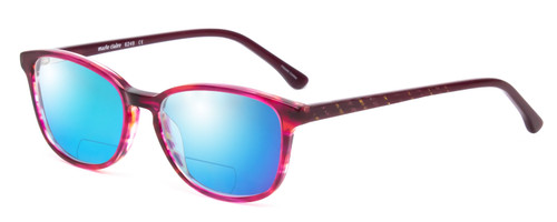 Profile View of Marie Claire MC6249-RUB Designer Polarized Reading Sunglasses with Custom Cut Powered Blue Mirror Lenses in Ruby Red Crystal Pink Ladies Cateye Full Rim Acetate 47 mm