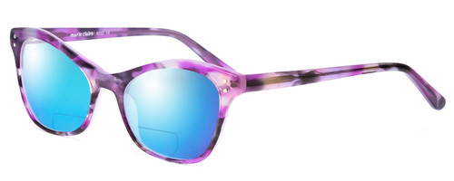 Profile View of Marie Claire MC6252-PTO Designer Polarized Reading Sunglasses with Custom Cut Powered Blue Mirror Lenses in Purple Tortoise Havana Ladies Cateye Full Rim Acetate 53 mm