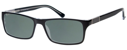 Profile View of Big&Tall 08 Designer Polarized Sunglasses with Custom Cut Smoke Grey Lenses in Black Crystal Mens Rectangle Full Rim Acetate 59 mm