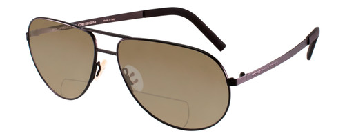 Profile View of Porsche Design P8280-A-59 Designer Polarized Reading Sunglasses with Custom Cut Powered Amber Brown Lenses in Black Gun Metal Unisex Aviator Full Rim Titanium 59 mm