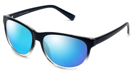 Profile View of Coyote BP-18 Designer Polarized Sunglasses with Custom Cut Blue Mirror Lenses in Black Crystal Fade Unisex Oval Full Rim Acetate 52 mm