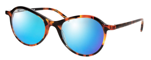 Profile View of Eyebobs Barbee Q 2603 30 Designer Polarized Sunglasses with Custom Cut Blue Mirror Lenses in Orange Tortoise Havana Brown Ladies Cateye Full Rim Acetate 49 mm