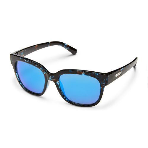 Profile View of Suncloud Affect Polarized Sunglasses Unisex Acetate Classic Retro in Blue Tortoise & Blue Mirror