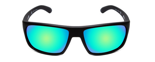 Front View of Arnette Burnout Unisex Square Polarized Sunglasses Matte Black/Green Mirror 64mm