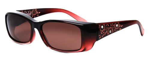 Profile View of Foster Grant Ladies 59mm Fitover Sunglasses Black Pink Flower Crystal & Rose Red