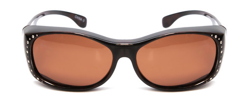 Front View of Foster Grant Ladies Oval 60 mm Fitover Sunglasses Tortoise Havana Crystals/Brown