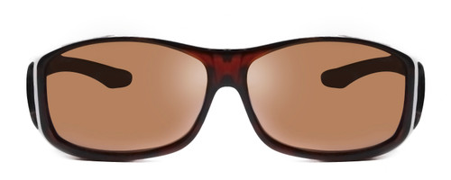 Front View of Foster Grant Unisex Classic 60mm Fitover Sunglasses Tortoise & Amber Brown Flash