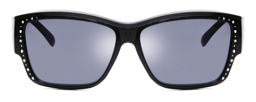 Front View of Foster Grant Ladies 57mm Fitover Sunglasses in Gloss Black Crystals & Smoke Grey