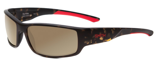Profile View of Smith Optics Survey Designer Polarized Sunglasses with Custom Cut Amber Brown Lenses in Matte Camo Brown Unisex Wrap Full Rim Acetate 60 mm