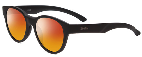 Profile View of Smith Optics Snare Designer Polarized Sunglasses with Custom Cut Red Mirror Lenses in Matte Black Unisex Round Full Rim Acetate 51 mm