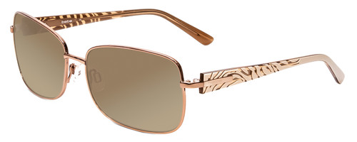 Profile View of Bebe BB7088-780 Designer Polarized Sunglasses with Custom Cut Amber Brown Lenses in Rose Gold White Zebra Animal Print Unisex Square Full Rim Metal 58 mm