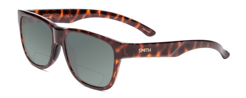 Profile View of Smith Optics Lowdown Slim 2 Designer Polarized Reading Sunglasses with Custom Cut Powered Smoke Grey Lenses in Tortoise Havana Brown Gold Unisex Classic Full Rim Acetate 53 mm